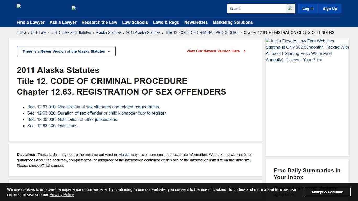 Chapter 12.63. REGISTRATION OF SEX OFFENDERS :: 2011 Alaska Statutes :: US Codes and Statutes :: US Law :: Justia
