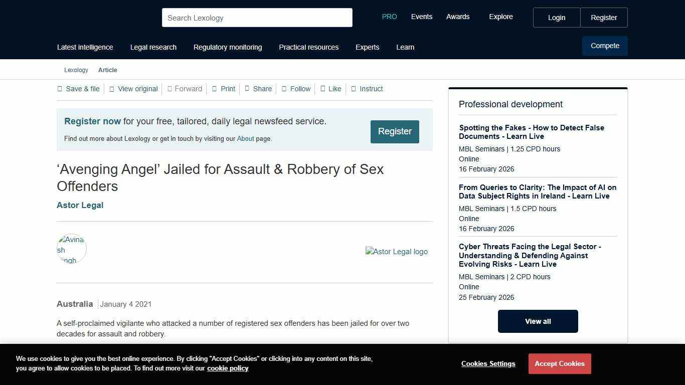 ‘Avenging Angel’ Jailed for Assault & Robbery of Sex Offenders - Lexology